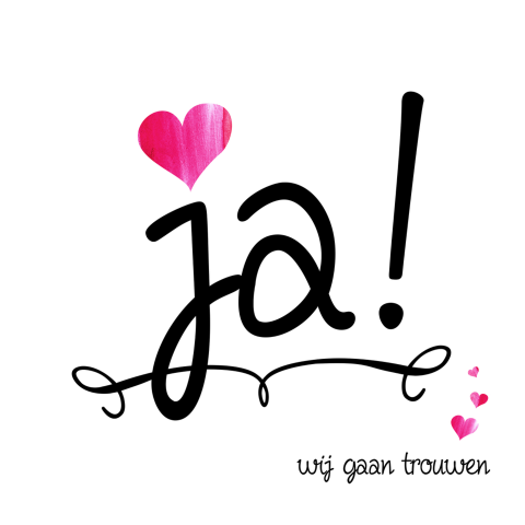 Bruiloft uitnodiging wit JA!