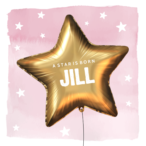 Geboortekaartjes ster ballon goud aquarel roze