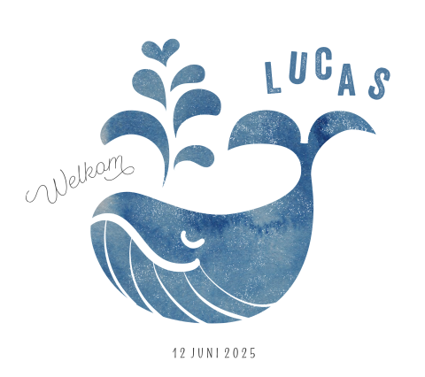 Belgisch vierkant Geboortekaartje walvis aquarel