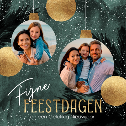 Foto’s op kerstkaart in kerstballen design