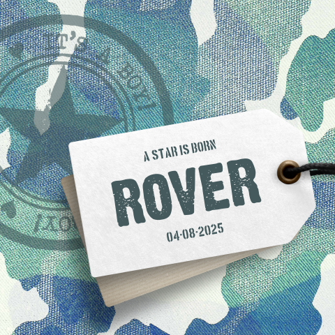 Stoer geboortekaartje jongen camouflage label