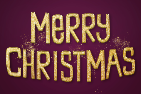 Kerstkaart Merry Christmas in gouden glitter look