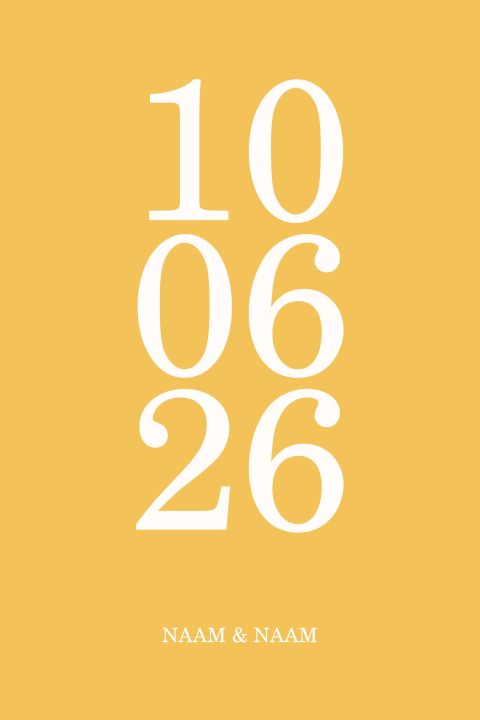 Trouwkaart trouwdatum zomer geel