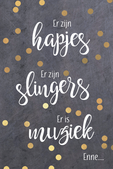 Grappige uitnodiging verjaardag hapjes slingers muziek