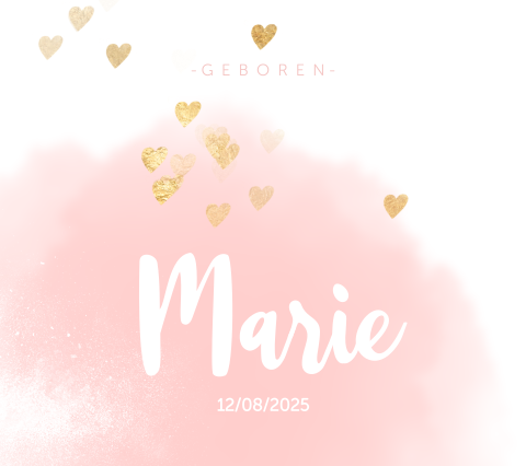 Belgisch vierkant Geboortekaartje meisje hartjes roze