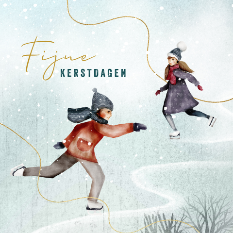 Nostalgische kerstkaart schaatsende kinderen