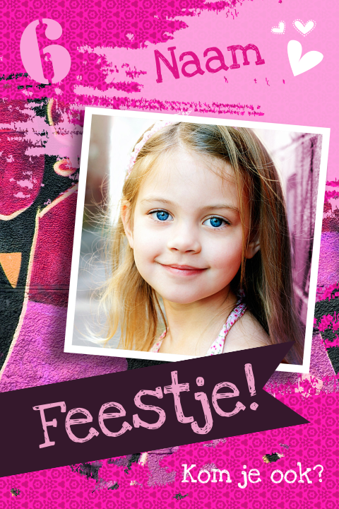 Meisje verjaardagsuitnodiging met foto roze