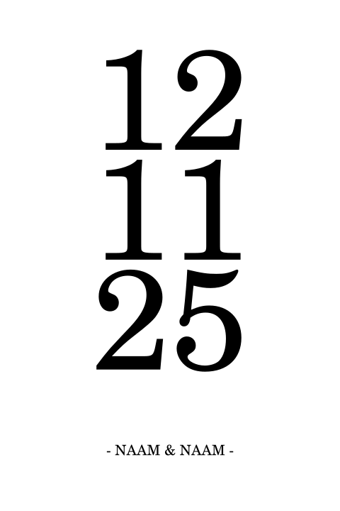Trouwkaarten typografie maken met trouwdatum zwart wit