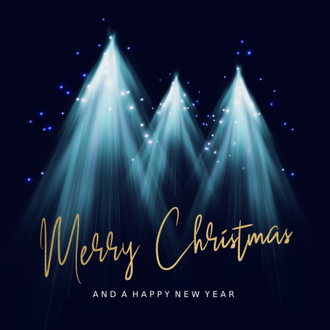 Kerstkaarten met kerstbomen in blauw licht desing