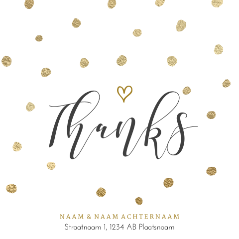 Chique bedankkaart trouwdag gouden confetti