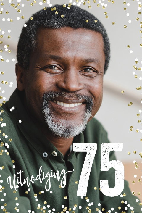 Uitnodiging verjaardag met foto voor 75 jaar (enkel)