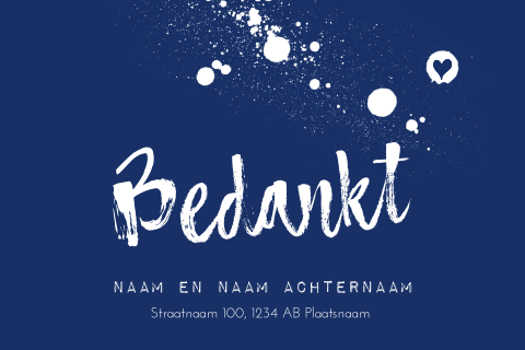 Bedankkaart trouwen donker blauw spetters