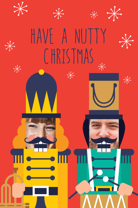 Grappige kerstkaart foto notenkraker gezicht