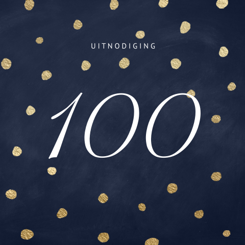 Mooie uitnodigingskaart verjaardag 100 jaar donker blauw goud
