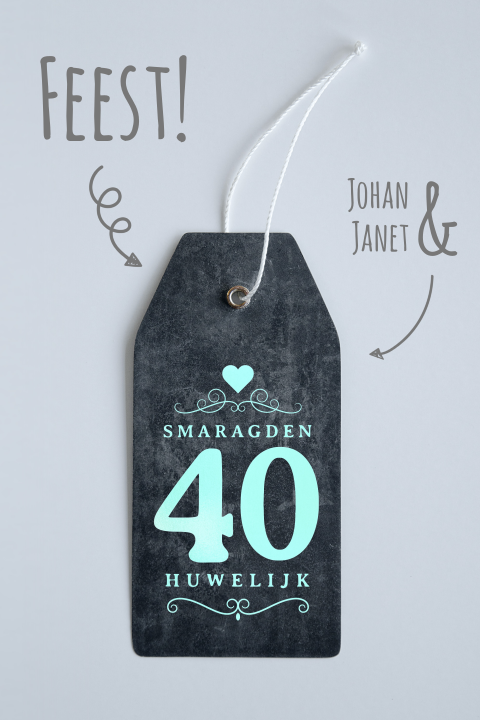 Uitnodiging 40 jarig huwelijk wit zwart mint