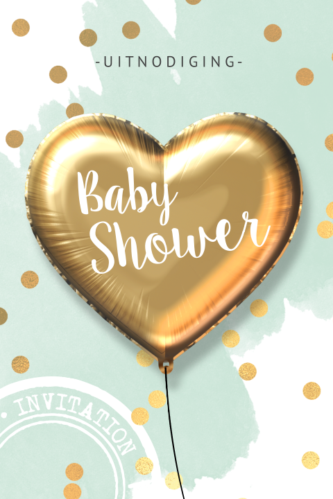 Babyshower uitnodiging mintgroen gouden ballon