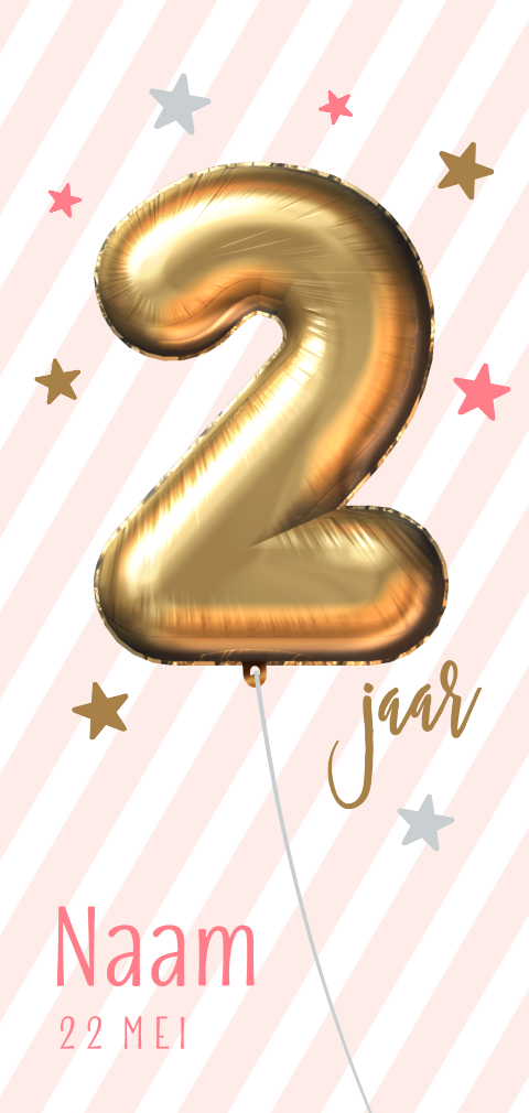 Uitnodiging verjaardag 2 jaar meisje gouden ballon