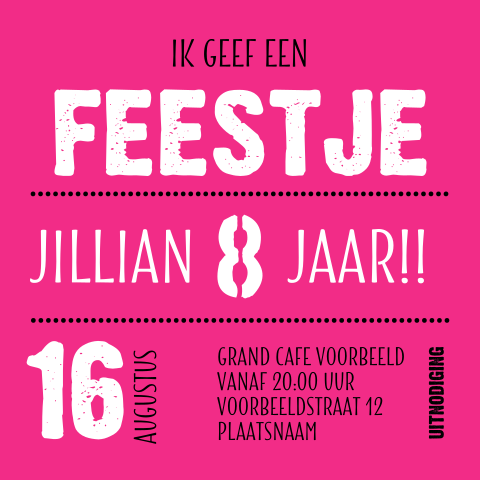 Hippe uitnodiging feest roze typografie