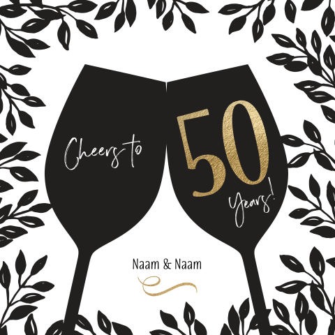 Uitnodiging 50-jarig jubileum silhouette zwart wit cheers