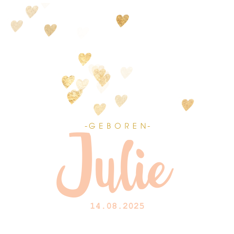 Stijlvol geboortekaartje hartjes peach