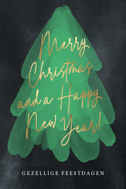 Kerstkaarten met kerstboom gouden kerstwens