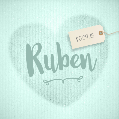 Geboortekaartje pastel mint hartje karton look