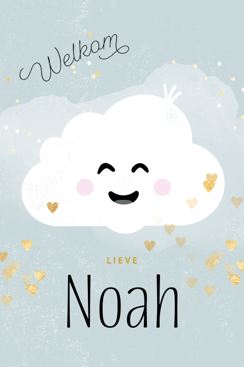 Felicitatie geboorte zoon wenskaart wolkje hartjes