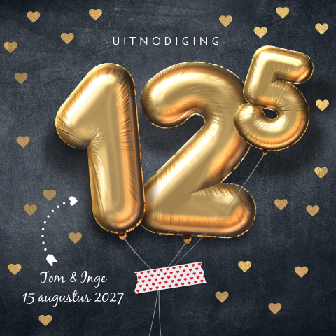 Uitnodiging 12,5 jarig jubileum gouden ballonnen