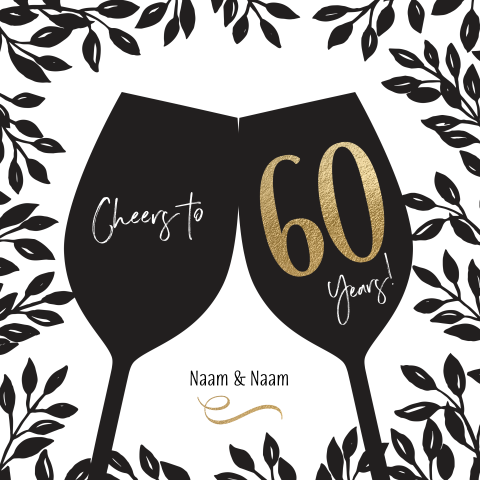 Uitnodiging 60-jarig jubileum silhouette zwart wit cheers