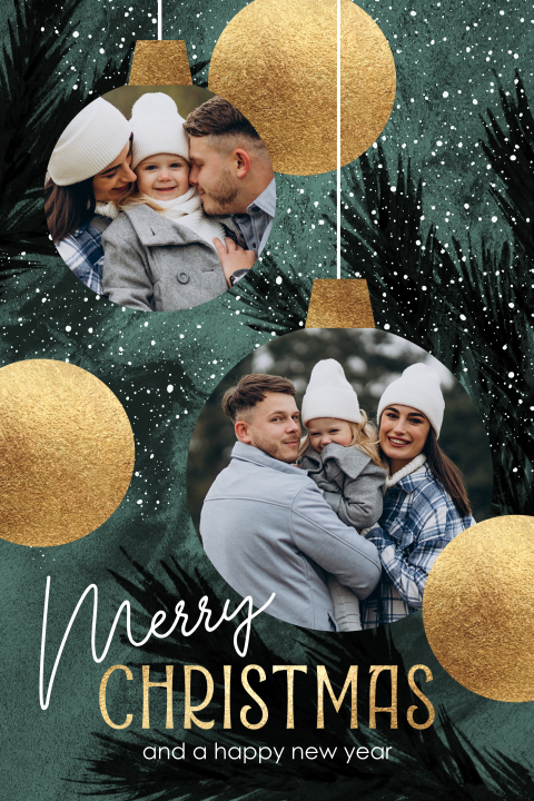 Hippe kerstkaart foto in kerstballen