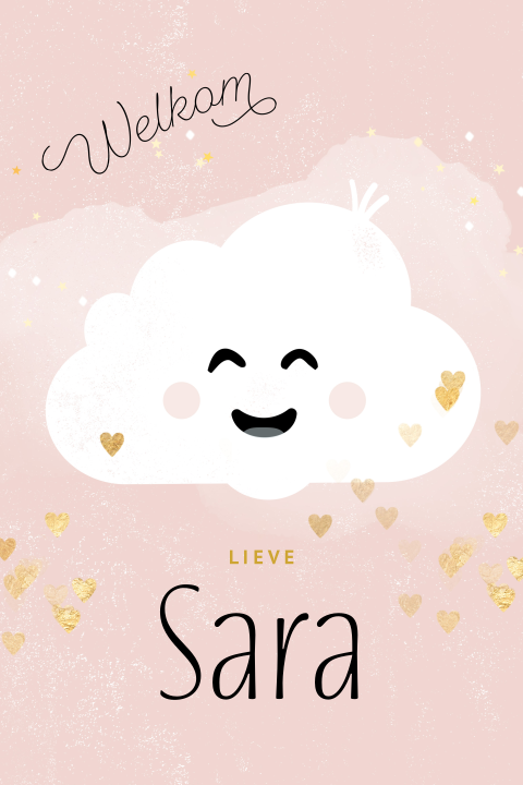 Felicitatie geboorte dochter wenskaart wolkje hartjes