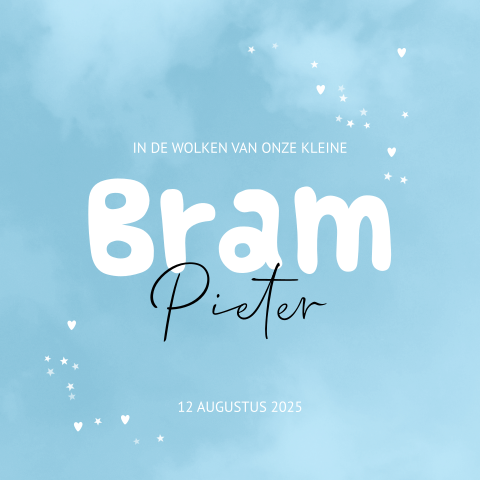 Geboortekaartje maken blauw wolken jongen