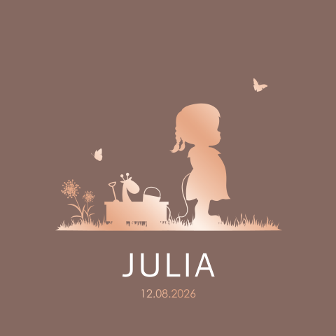 Geboortekaartje silhouette lief meisje rosé goudfolie