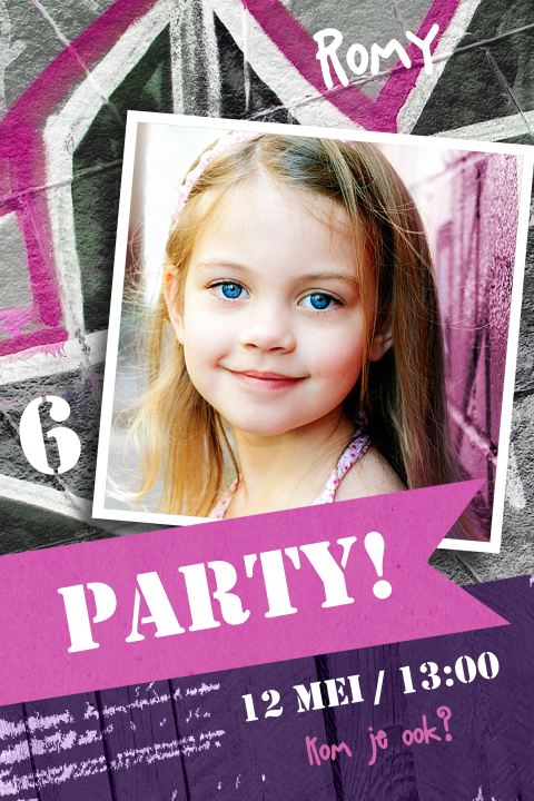 Hip kinderfeestje uitnodiging meisje foto