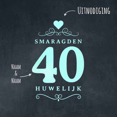 Jubileum 40 jaar uitnodiging krijtbord mint
