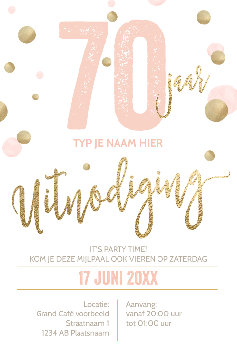 Luxe verjaardag uitnodiging 70 jaar wit goud typografie