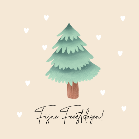 Kerstkaart met kerstboom en hartjes