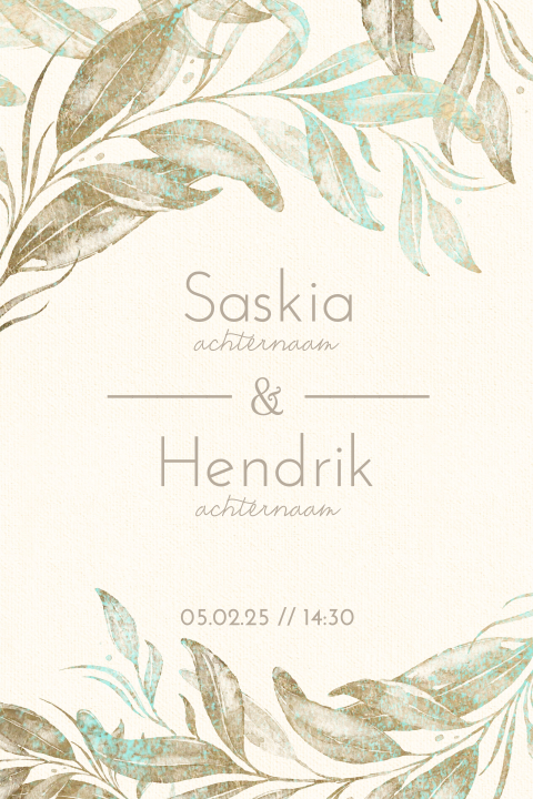 Trouwkaart botanisch aquarel mint goud
