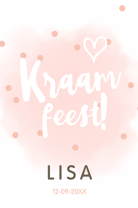 Kraamfeest uitnodiging roze hartjes