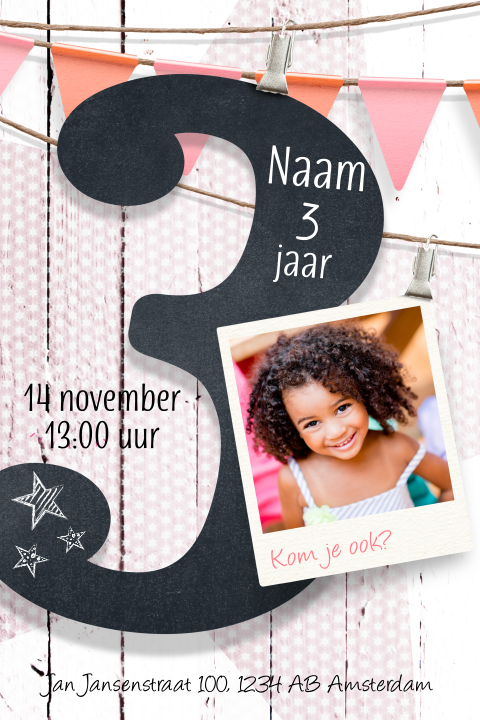 Uitnodigingen 3 jaar meisje verjaardag roze