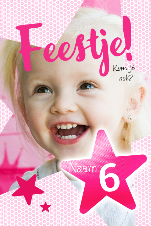 Leuke kinderuitnodiging foto meisje roze sterren