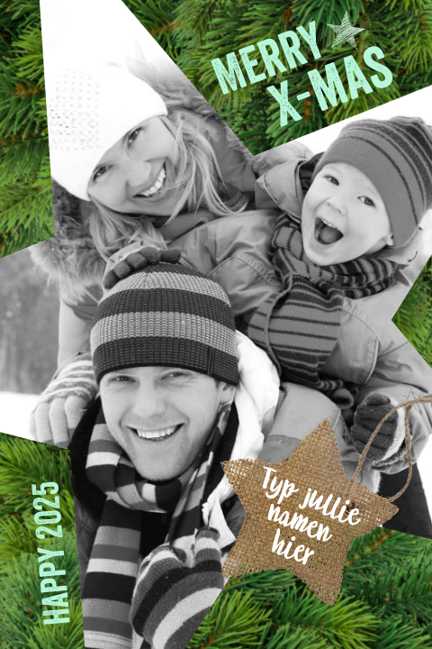 Leuke kerstkaart foto ster kerstboom takken