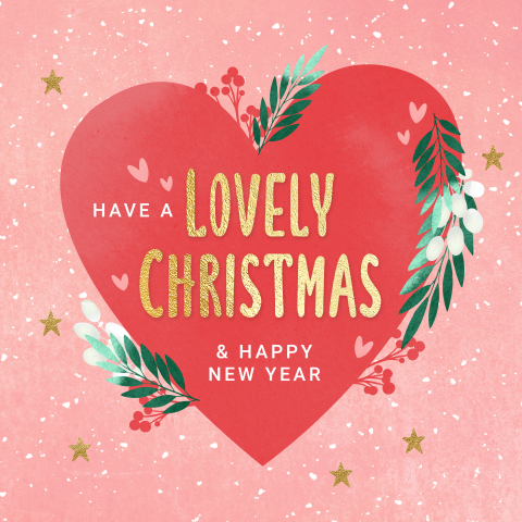 Lieve kerstkaarten met groot hart roze rood