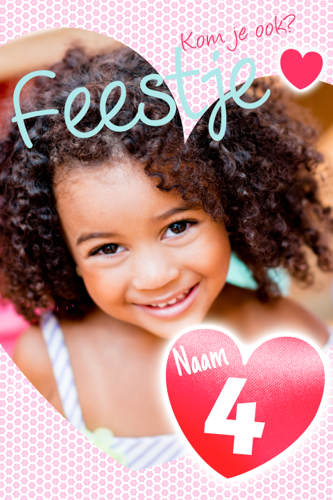Lieve uitnodiging kinderfeestje meisje roze hartjes