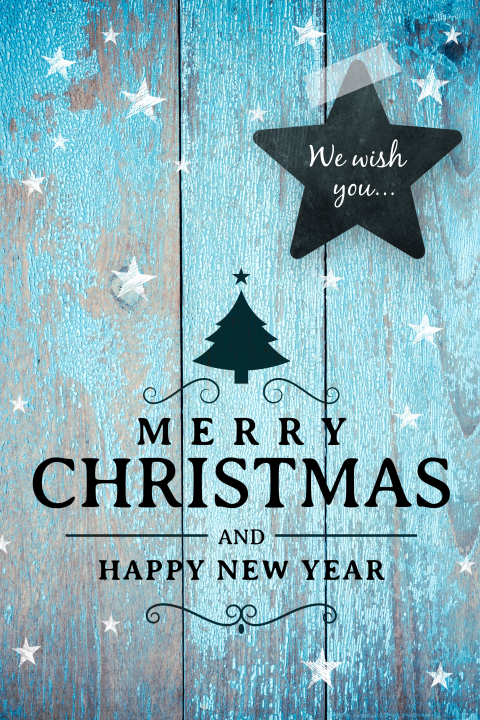 Merry Christmas kerstkaart zakelijk azuur blauw hout