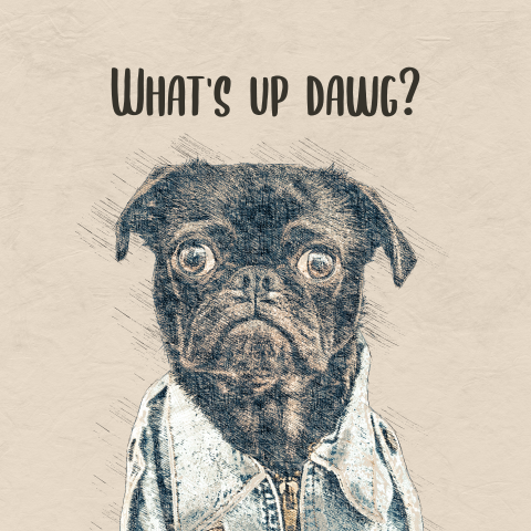 Denk aan je kaart grappige hond what is up dawg