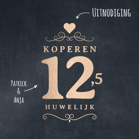 Uitnodiging jubileum koperen huwelijk 12,5 krijtbord