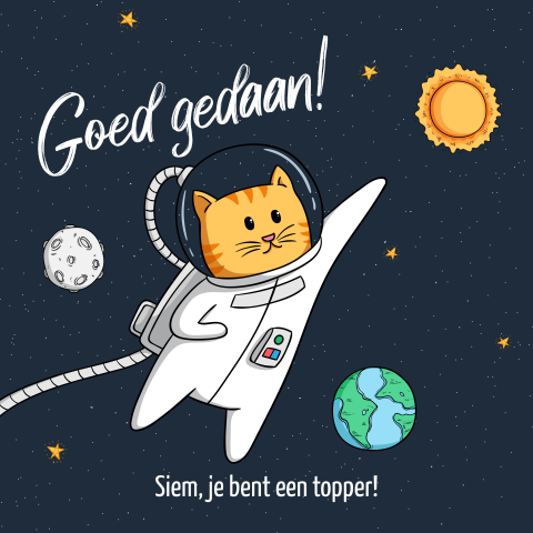 Felicitatiekaart met astronaut kat goed gedaan