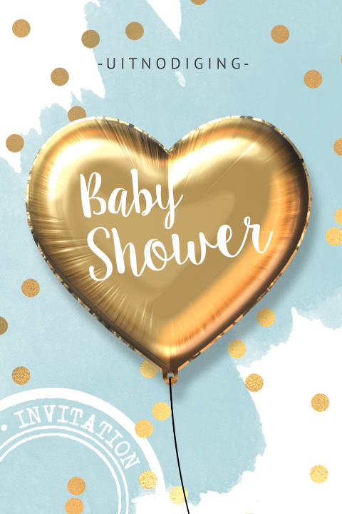 Babyshower uitnodiging blauw gouden ballon