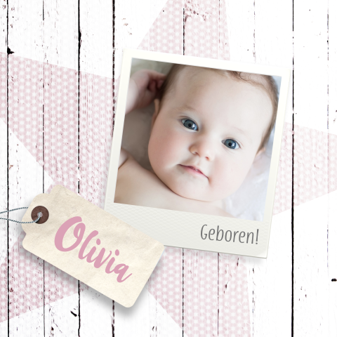 Schattig geboortekaartje met foto ster meisje hout